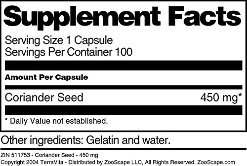 Coriander Seed - 450 mg (100 Capsules, ZIN: 511753) - 3 Pack