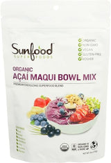 Sunfood Superfoods Organic Acai Maqui Bowl Mix - Dried Acai Berry Powder for Smoothie Bowls & Drinks, Fruit Source of Antioxidants, Gluten Free, USDA