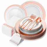 LAXORE 200 Pcs Plastic Dinner Plates - Decorative Disposable Plates - Disposable Plates - Party Plates Set: 25 7’’ & 25 10’’ Plates, 50 Forks, 25