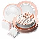 LAXORE 200 Pcs Plastic Dinner Plates - Decorative Disposable Plates - Disposable Plates - Party Plates Set: 25 7’’ & 25 10’’ Plates, 50 Forks, 25