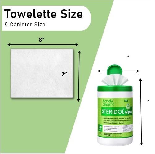 Steridol Wipes Canister, Hard Surface Wipes Multipurpose Cleaning 160 Count Fresh Lemon Scent Industrial Grade For Business Use