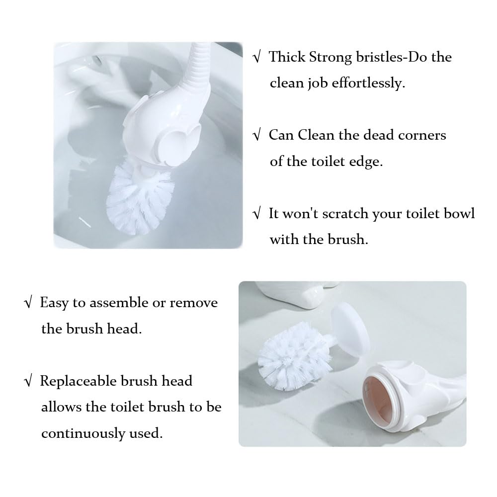 AORTULL Toilet Brush and Holder Set,Modern Ceramic Toilet Bowl Brush Holder,Cute Bathroom Decor, Non-Scratch Bristles, Space-Saving White Household