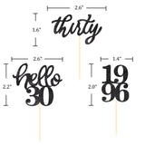 24 Pcs Black Glitter 30th Birthday Cupcake Toppers for 30th Anniversary Birthday Party Wedding Party Decorations