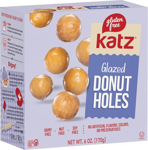 Katz Gluten Free Glazed Donut Holes. Soft & Sweet Mini Donut Bites, Free of Soy, Sesame, Dairy, and Nuts. Kosher snack, 6oz (1pk)