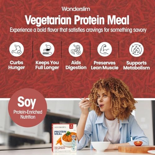 WonderSlim Protein Meal, Zesty Vegetable Chili w/Beans, 12g Protein, 4g Fiber, Gluten Free (7ct)