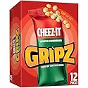 Gripz Mini Cheese Crackers, Kids Snacks, Baked Snack Crackers, Cheez-It White Cheddar, 10.8oz Box (12 Pouches)