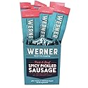 Werner Spicy Pickled Sausage Pack of 12 - Pork & Beef Sausages 1.7 Ounce Individually Wrapped Meat Snacks