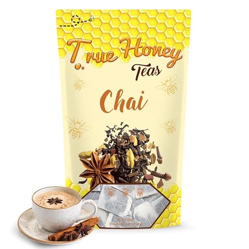 True Honey Chai Tea Bags - Providing Herbal Wellness - All Natural Organic Cinnamon, Clove, Coriander, Anise and Fennel Black - Blended with Honey