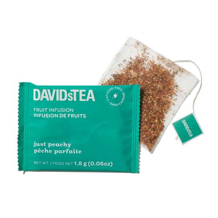 DAVIDsTEA Just Peachy - Loose Leaf Caffeine?Free Herbal Tea with Real Peach - 12 Count - Sweet, Fruity & Refreshing Peach Tea Blend Perfect for Iced