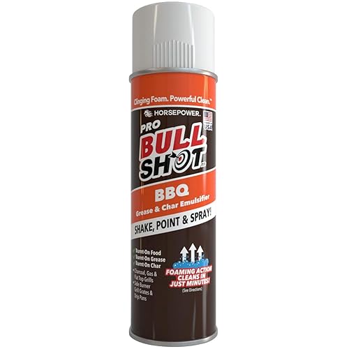 Bull Shot BBQ Pro, Foaming Grill Cleaner, AS SEEN ON TV, Professional Strength Foam Spray Emulsifies Burnt Grease & Char on Grates, Racks, Pans
