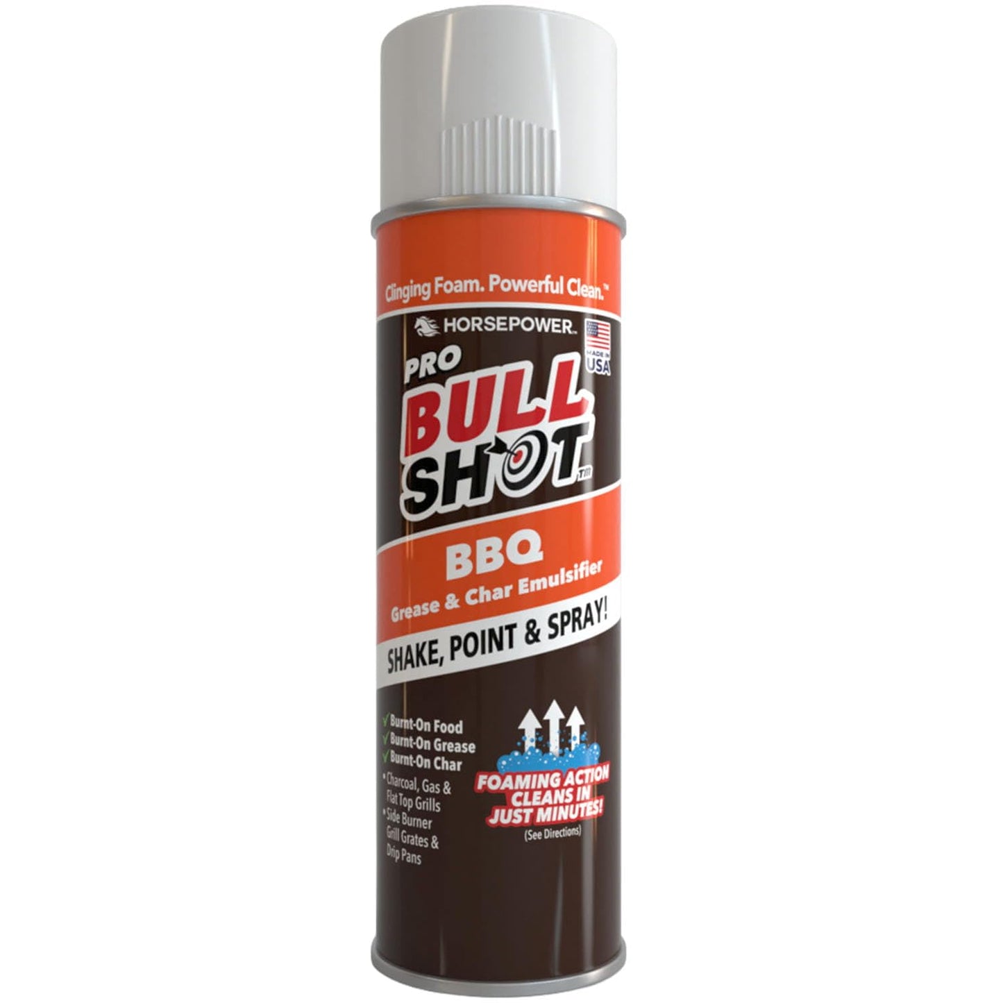 Bull Shot BBQ Pro, Foaming Grill Cleaner, AS SEEN ON TV, Professional Strength Foam Spray Emulsifies Burnt Grease & Char on Grates, Racks, Pans