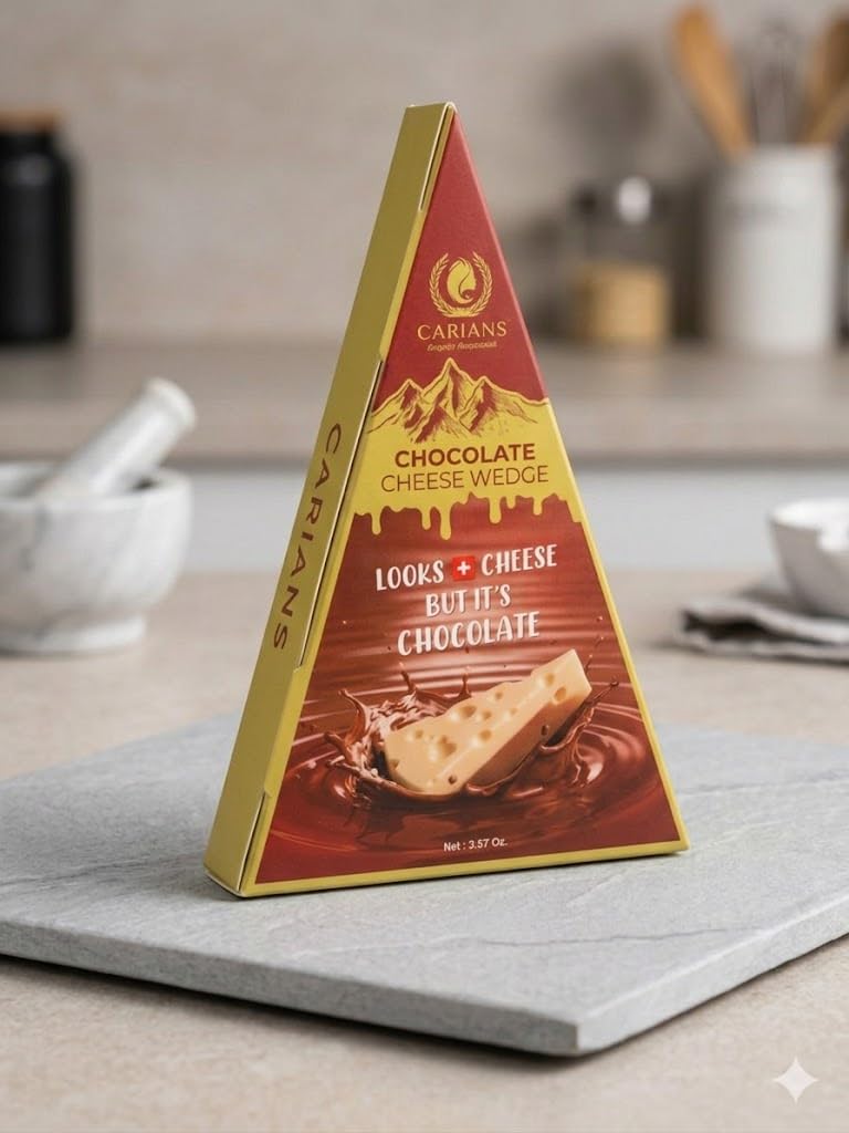 Carians Gourmet Chocolate Cheese Wedge, Premium Milk Chocolate Novelty Dessert, Swiss Cheese Shaped Confectionery, Fun Holiday and Party Gift, Unique