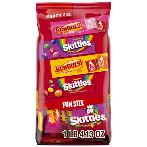 SKITTLES Original, Wild Berry & STARBURST Original and FaveReds Fun Size Chewy Candy Variety Pack, Party Size, 20.13 Oz Bulk Candy