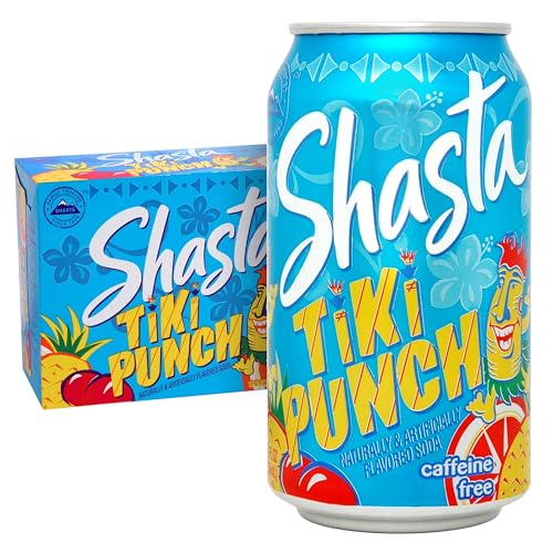 Shasta Tiki Punch | 12-Pack of 12oz Cans | Tropical Fruit Punch Flavor | Sweet & Bold | Caffeine-Free