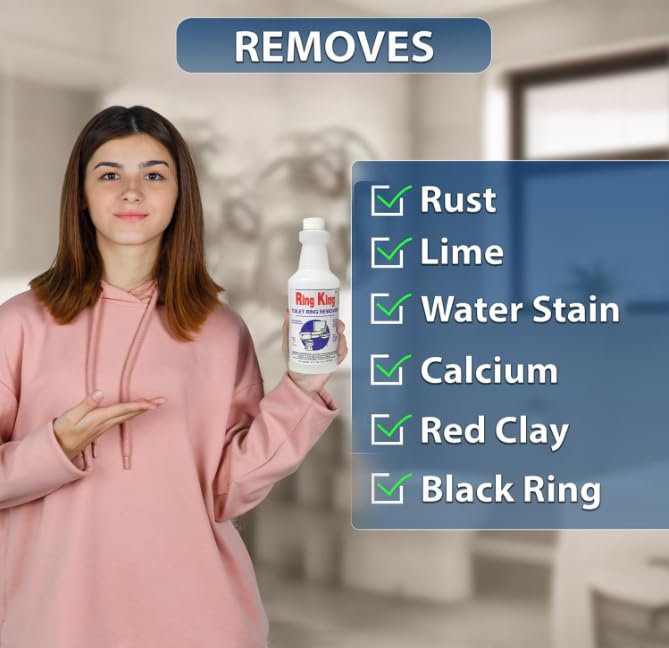 Ring King Toilet Ring Remover, 32 oz, with flip-top applicator - Heavy-duty for rust, hard water, and mineral stains in toilets. Restores severely