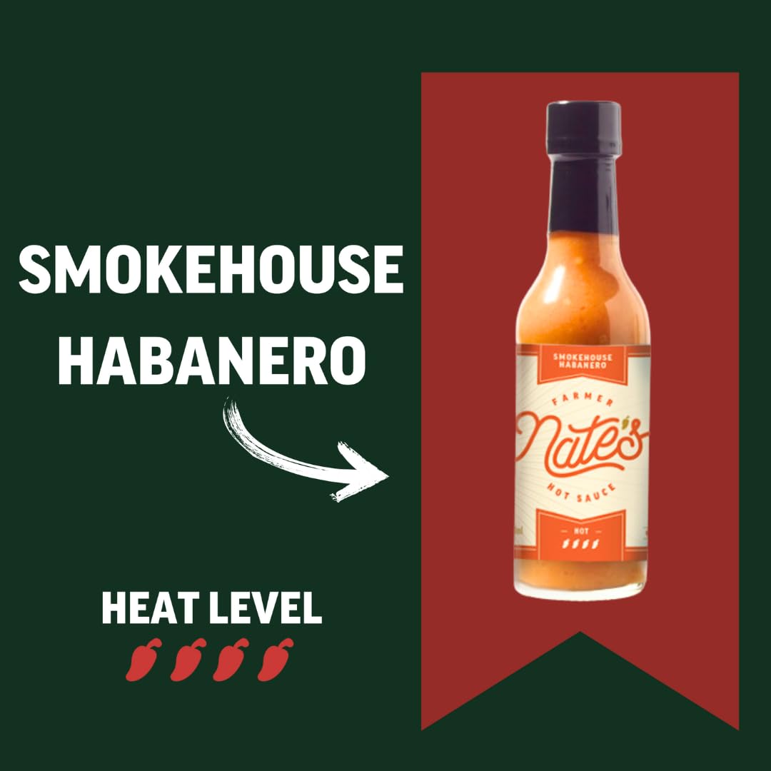 Farmer Nate's Smokehouse Habanero Hot Sauce - Extra Spicy with Habanero, Cayenne, Smoked Salt & Garlic - Bold Southern BBQ-Inspired Flavor