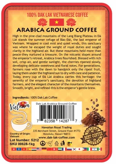 100% Dak Lak Vietnamese Coffee (Arabica Ground, 1 Kilo Bag)