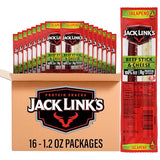 Jack Link's Jalapeno Beef Jerky Sticks and Cheese Sticks Combo - (16 Pack) 1.2 oz Snack Packs - Ready to Eat Protein Snacks - 8g Protein per Serving