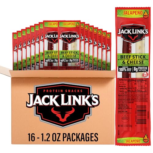 Jack Link's Jalapeno Beef Jerky Sticks and Cheese Sticks Combo - (16 Pack) 1.2 oz Snack Packs - Ready to Eat Protein Snacks - 8g Protein per Serving