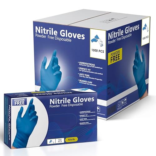 AroCare Nitrile Gloves, Disposable Gloves, Comfortable, Powder Free, Latex Free | 100-1000 (Large, Case)