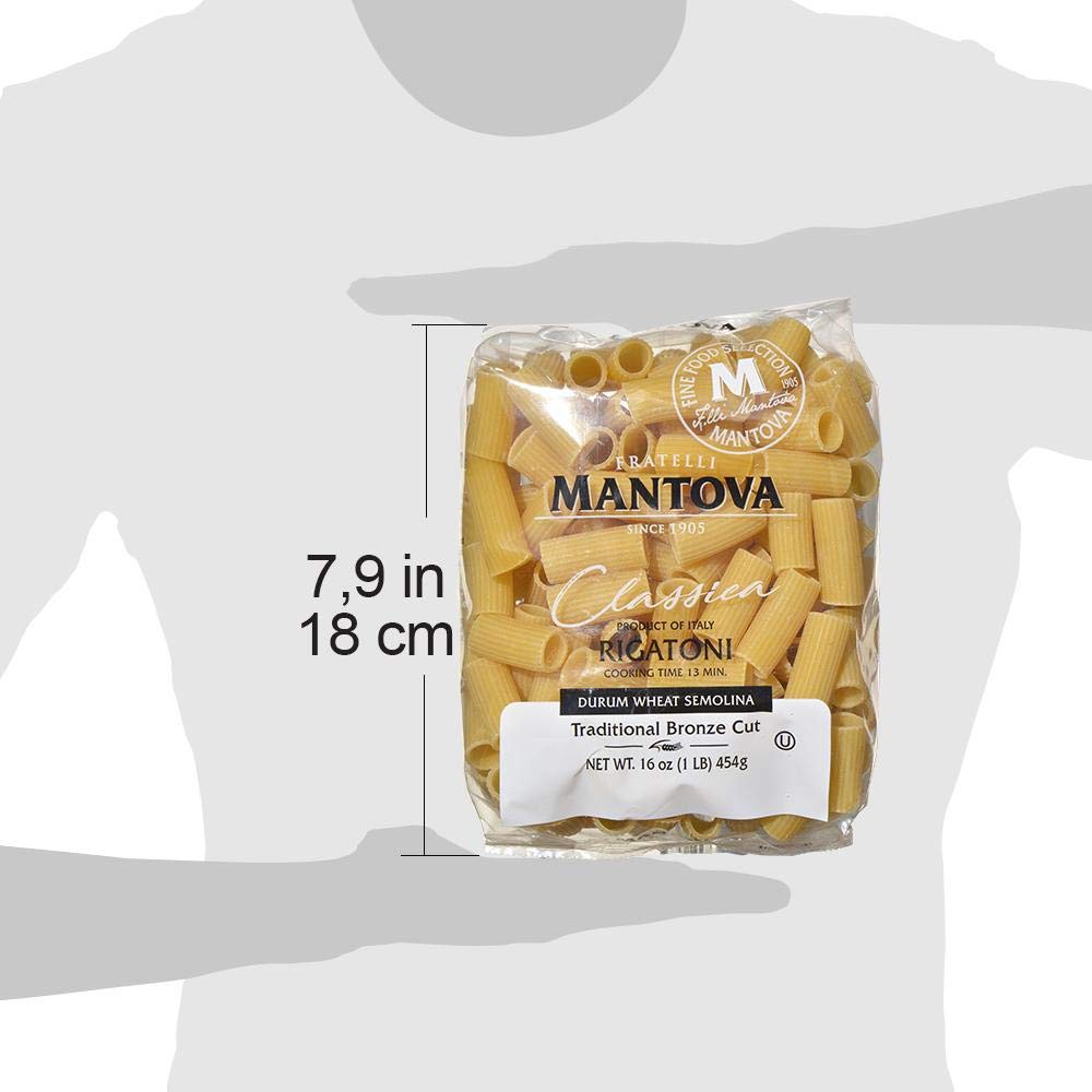 Mantova Italian Bronze Die Rigatoni Pasta - 100% Durum Wheat Semolina Bronze Die Rigatoni- Product Of Italy, 1 Pound (Pack of 6)