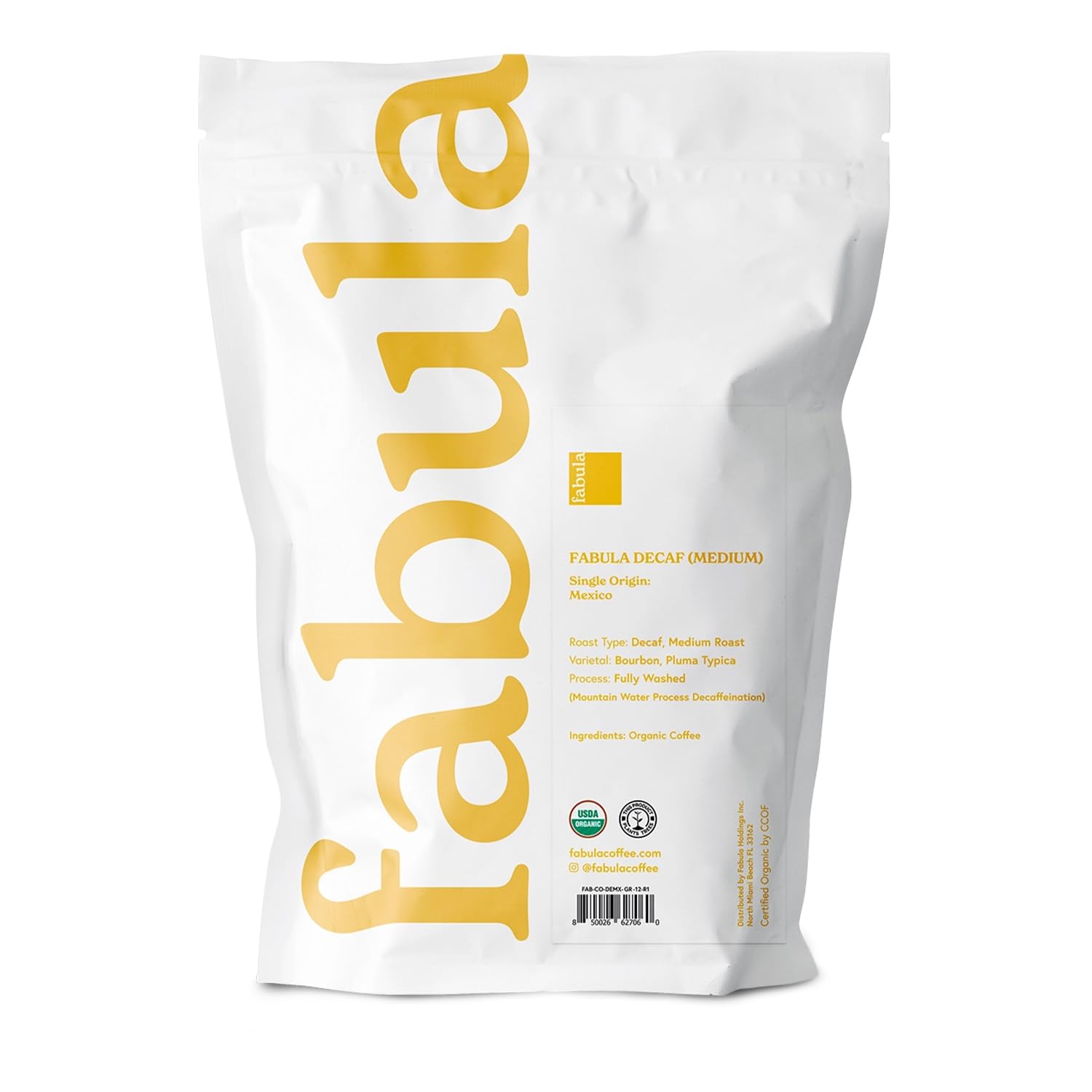 Fabula Organic Decaf Coffee Beans - Swiss Water Process - Low Acid Whole Bean Coffee - Medium Roast - Mold Free, Non-GMO & Single Origin - 12 oz