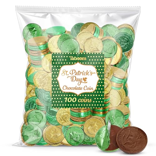 Belgian Milk Chocolate Gold & Green Large Coins - Smooth, Creamy European Chocolate Wrapped in Gold Foil, St. Patrick’s Day Candy for Parties, Parade