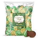 Belgian Milk Chocolate Gold & Green Large Coins - Smooth, Creamy European Chocolate Wrapped in Gold Foil, St. Patrick’s Day Candy for Parties, Parade
