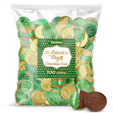 Belgian Milk Chocolate Gold & Green Large Coins - Smooth, Creamy European Chocolate Wrapped in Gold Foil, St. Patrick’s Day Candy for Parties, Parade