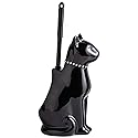 Cat Toilet Brush Holder - Ceramic Whimsical Feline Design with Wide-Mouth Storage, Black Toilet Bowl Brush and Holder Set Cute for Bathroom Ground