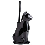 Cat Toilet Brush Holder - Ceramic Whimsical Feline Design with Wide-Mouth Storage, Black Toilet Bowl Brush and Holder Set Cute for Bathroom Ground