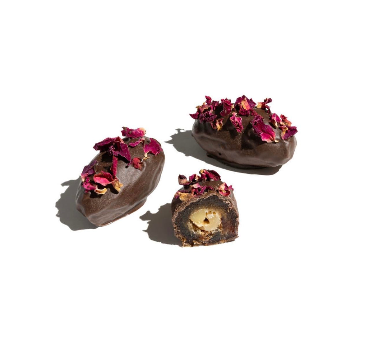 Chocolate Covered Dates Stuffed with Walnuts - 15 Piece Gourmet Gift Box - Dark & White Chocolate Assortment with Pistachios & Rose Petals - Luxury