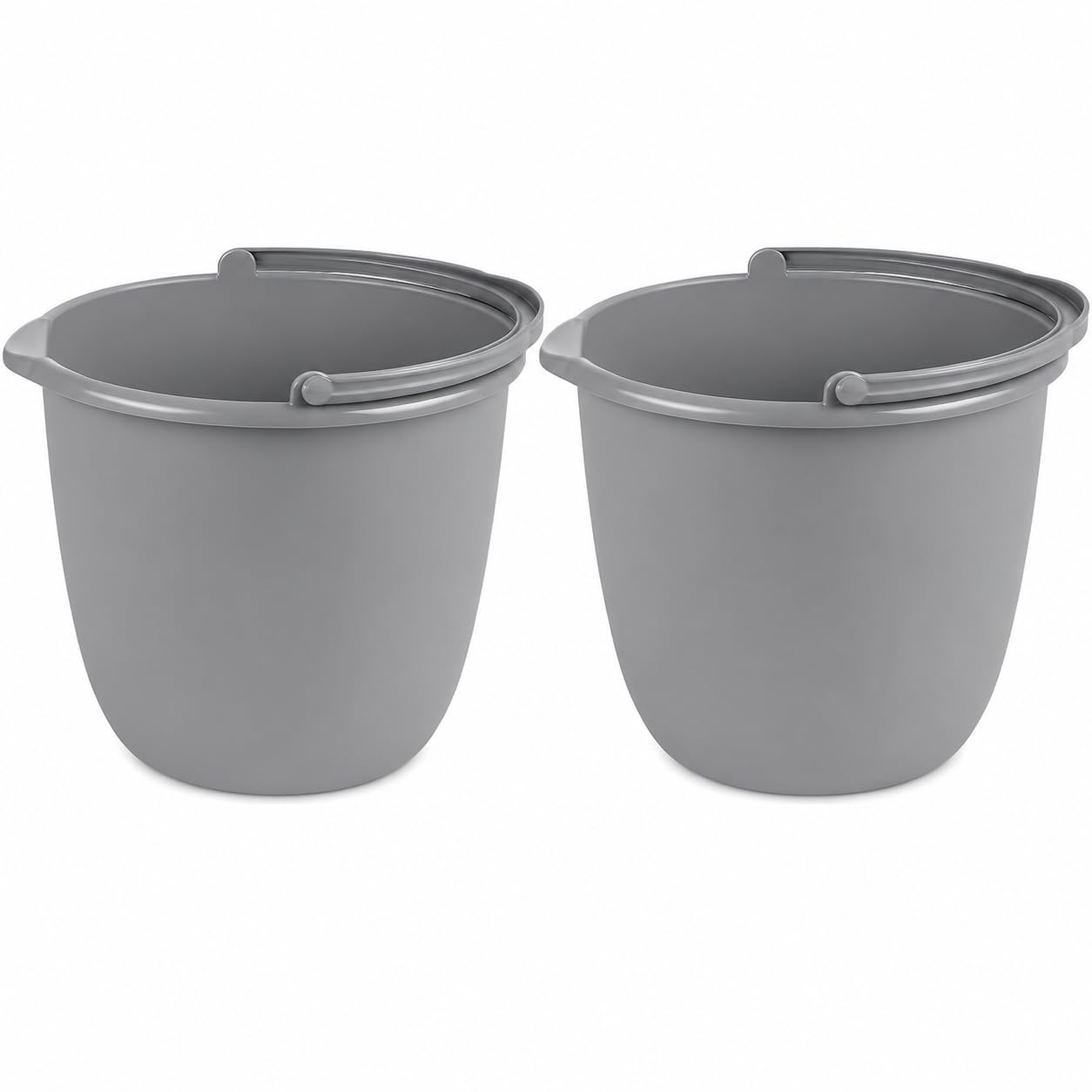 10 Qt. Spout Pail 2 Pack - Classic Titanium Plastic Utility Bucket with Comfortable Handle, Durable Multi-Purpose Pail for Household Cleaning