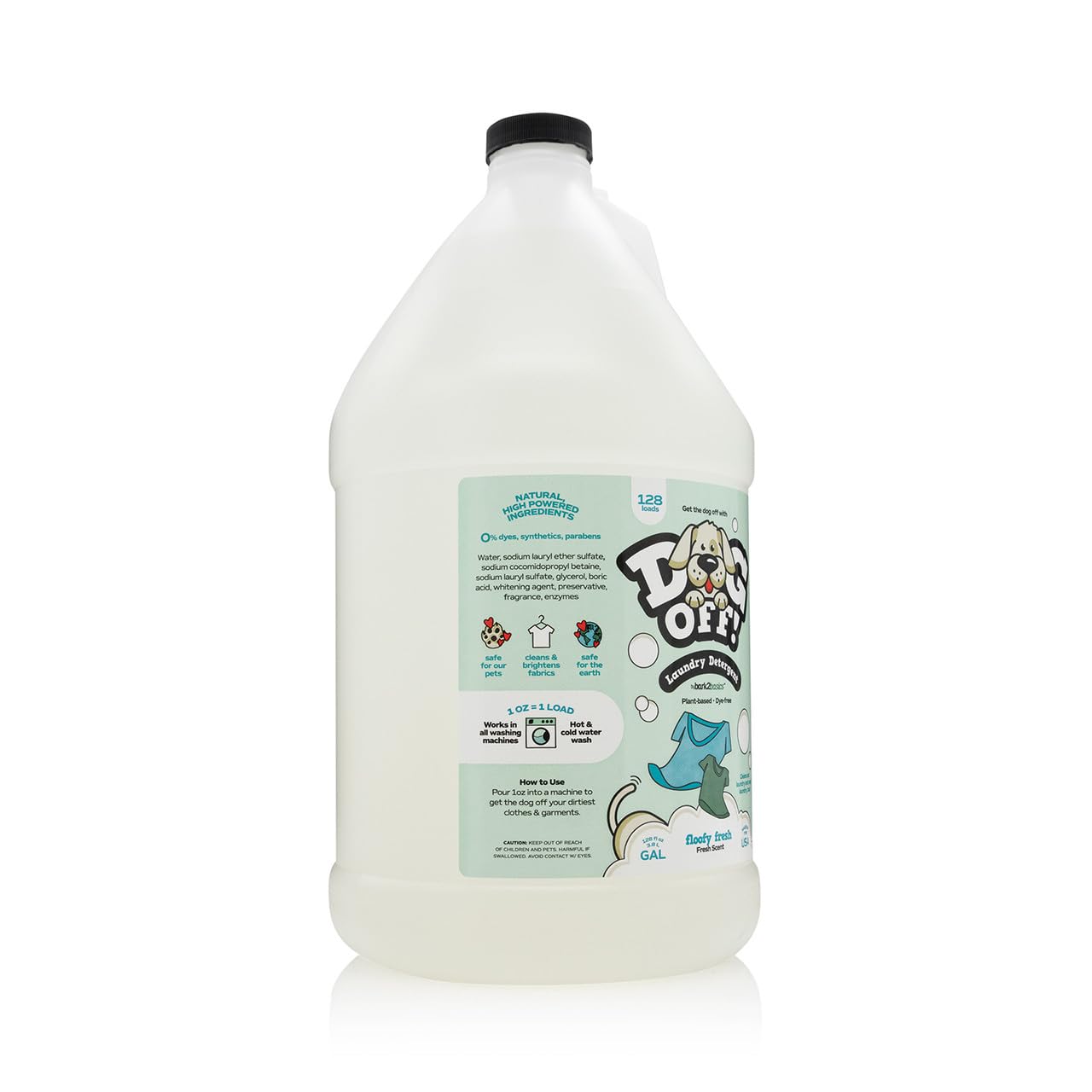 Bark2Basics Dog-Off Laundry Liquid Detergent, 1 Gallon - 128 Loads, Dog Friendly, Eliminates Pet Odors and Stains from Clothes, Towels, and Apparel