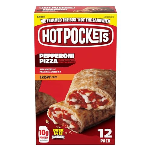 Hot Pockets Pepperoni Pizza Crispy Crust Frozen Snacks, Pizza Snacks Made with Mozzarella Cheese, 54 Oz, 12 Count Frozen Sandwiches