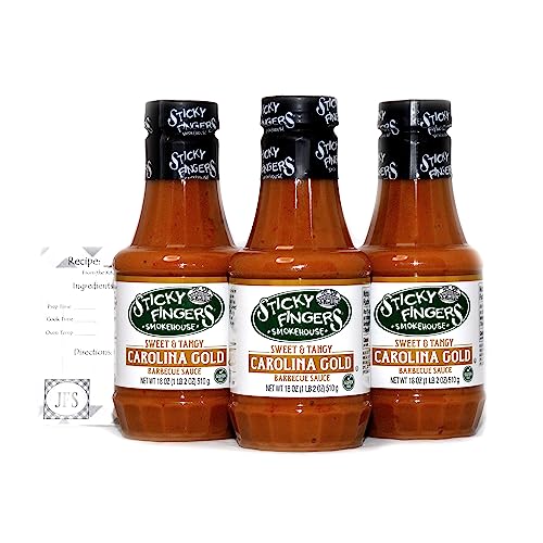 Sticky Fingers Carolina Classic Gold Barbeque Sauce, 18 oz, 3 Pack Bundled with a JFS Recipe Card