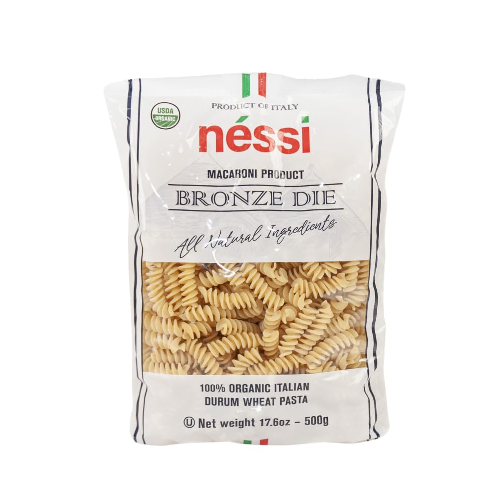 Néssi Organic Fusilli, Bronze Die-Cut Italian Pasta, 17.6 Ounce, Kosher, Durum Wheat