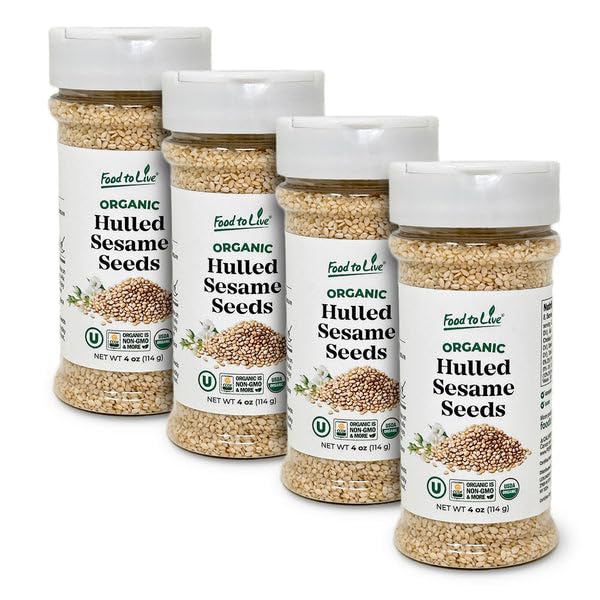 Food to Live Organic Hulled Sesame Seeds, 0.25 Lbs - Raw in Resealable Jar, Perfect for Cooking, Baking, Smoothies and Salads, Non-GMO, Vegan, Kosher