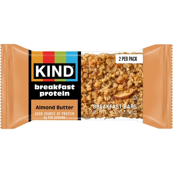 KIND Breakfast Protein Bars, Almond Butter, Gluten Free, Low Sodium, Healthy Snacks, 8g Protein, 30 Count (30 Packs of 2 Bars)