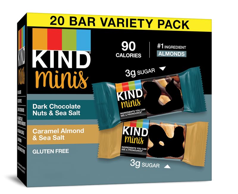 KIND Minis, Variety of Variety 1 Salted Caramel Dark Chocolate Nut/Dark Chocolate Almond Coconut (Pack of 20) 1, Dark Chocolate Nuts & Sea