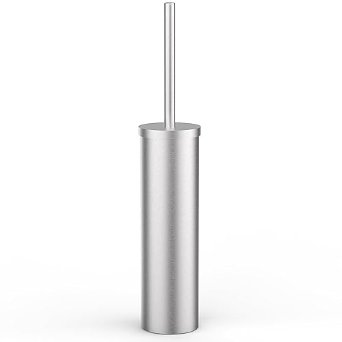 Stainless Steel Toilet Brush and Holder Set Brushed Silver Heavy Duty Toilet Bowl Brush with Long Handle for Bathroom and Farmhouse (Silver)