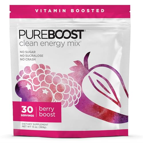 Pureboost Clean Energy Powder Drink Mix,13 oz, Refreshing Energy Booster with B12 Vitamins, Electrolytes, Antioxidants, Sugar-Free with No Sucralose