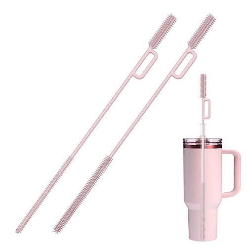 vodvob 2Pcs Premium Silicone Straw Cleaner Brush, 9.84in Extra Long Flexible Straw Cleaning Tool for Glass & Smoothie Straws (Pink, 6mm/9mm)