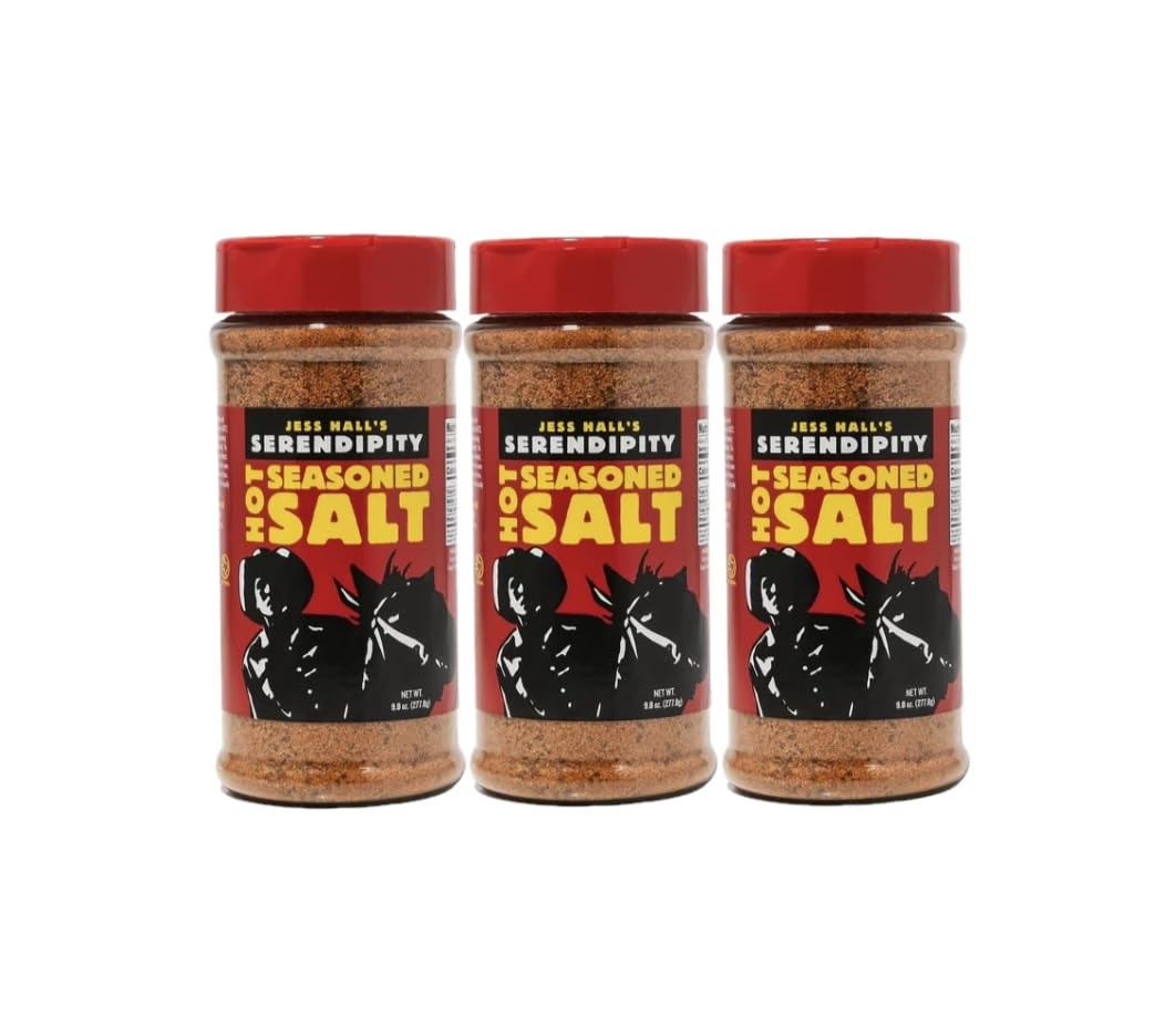 Jess Hall’s Serendipity Hot Seasoned Salt - Spicy All Purpose Seasoning for Wings, Chicken & Fries - Bold Heat with Savory Flavor - 9.8 Ounce (Pack