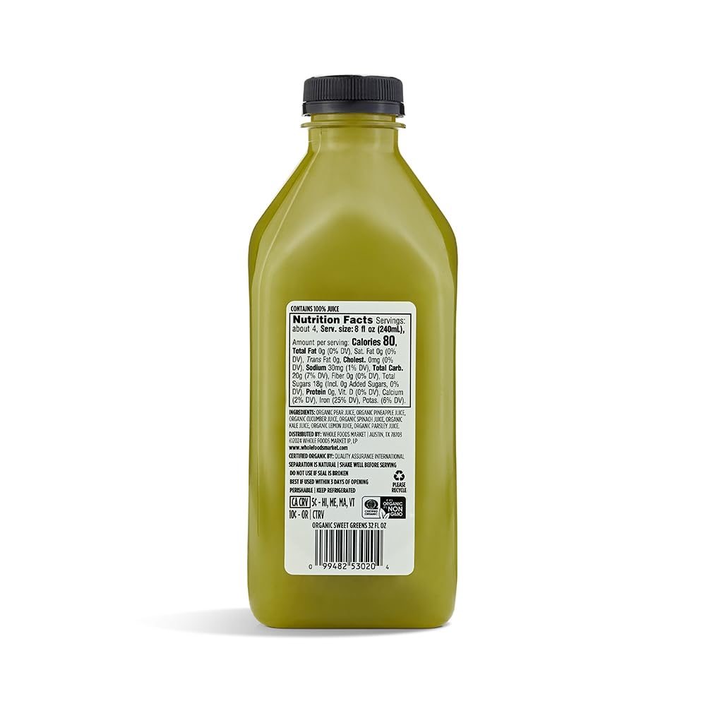 WHOLE FOODS MARKET, Organic Sweet Greens Juice, 32 Fl Oz