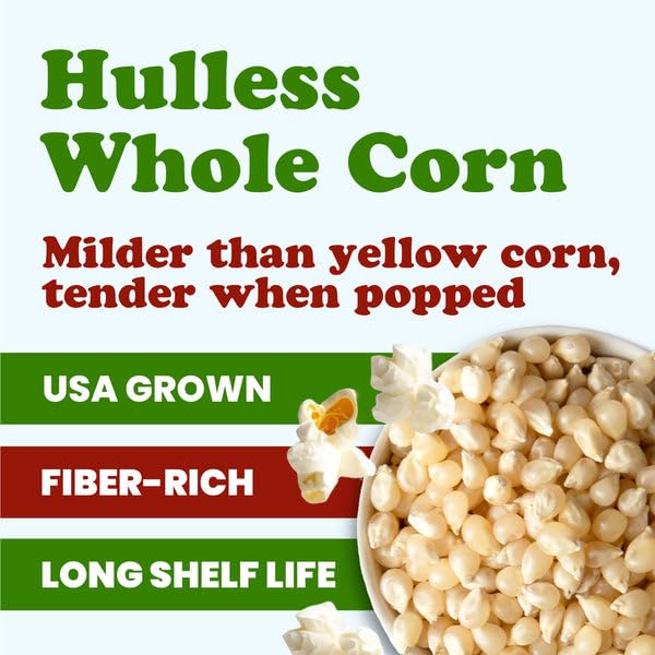 Food to Live Organic White Popcorn Kernels, 1.5 Pounds - Hulless Uncooked Whole Corn Ideal for Popping. USA Grown, USDA Certified. Non-GMO, Vegan