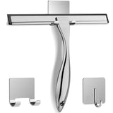 All-Purpose Stainless Steel Shower Squeegee for Shower Glass Door with 2 Adhesive Hooks, Bathroom Cleaner Tool Household Window Mirror Squeegee