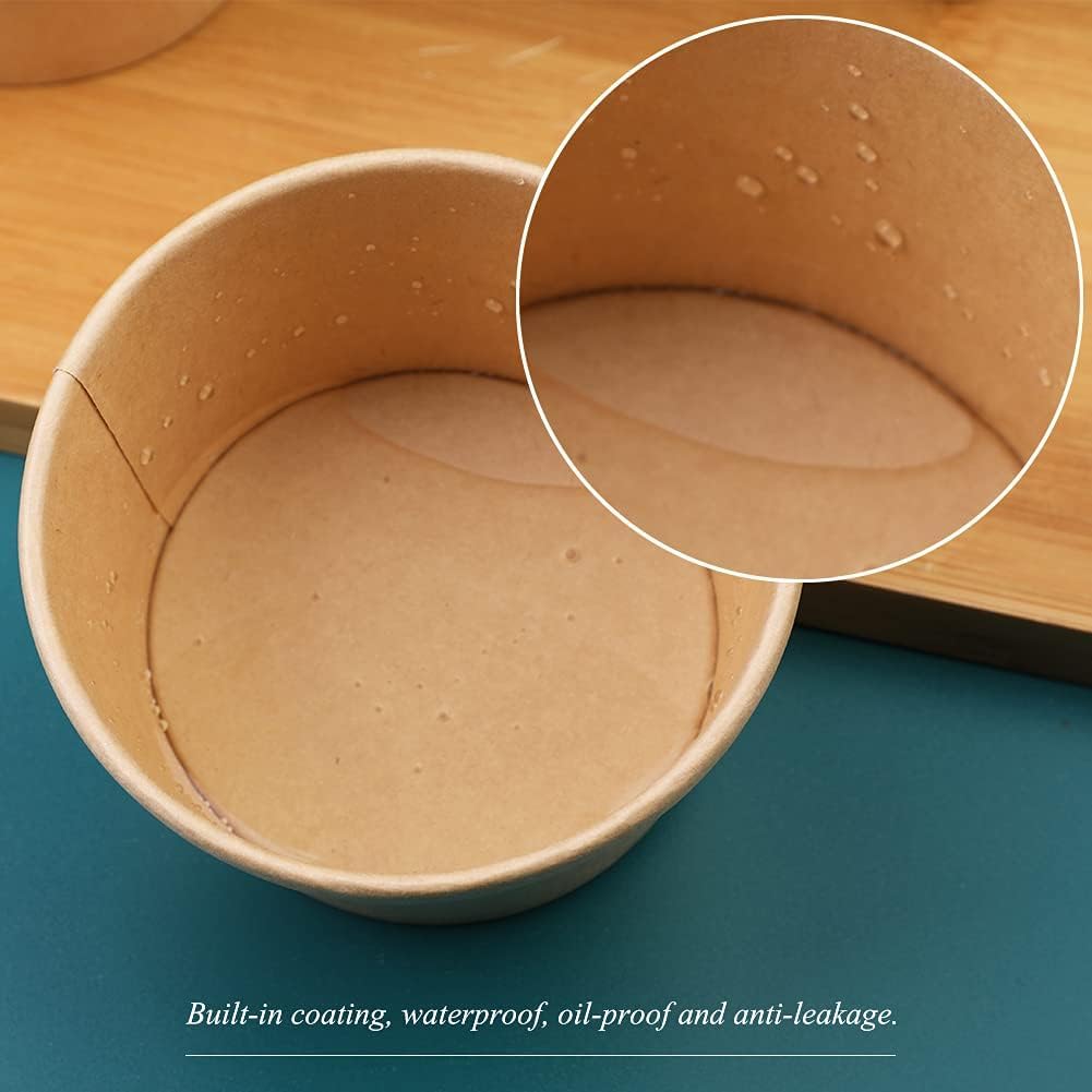 Wuadua Disposable 8 oz 50 Pack Paper Soup Containers with Lids - Takeout Soup Bowls for Noodles, Salad, Restaurant, Catering, Food Storage - Microwave