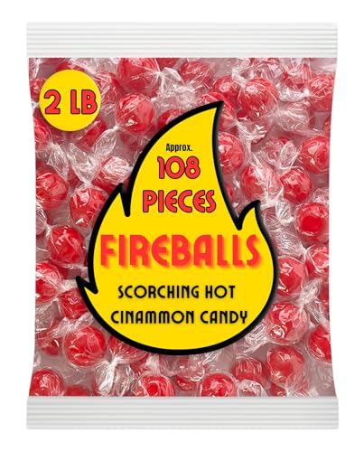Fireball Candy Bulk - 2 LB Red Hot Jawbreaker Candy - Cinnamon Hard Candy Individually Wrapped - Old Fashioned Candy - Red Hot Cinnamon Candy