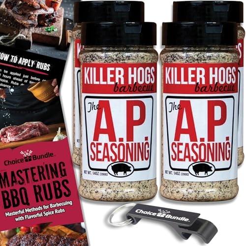 Killer Hogs AP Seasoning All Purpose Premium BBQ Barbecue Rub 4 pk (56 oz) I Plus Guide & Bottle Opener (6 Items)!